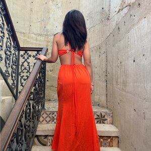 Elegant Orange Backless Dress